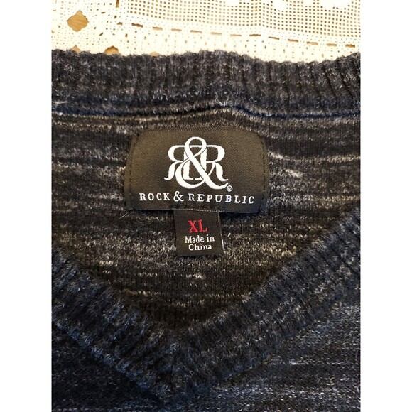 Rock And Republic Mens Black-gray Pullover V Neck Sweater Size XL - Picture 2 of 2